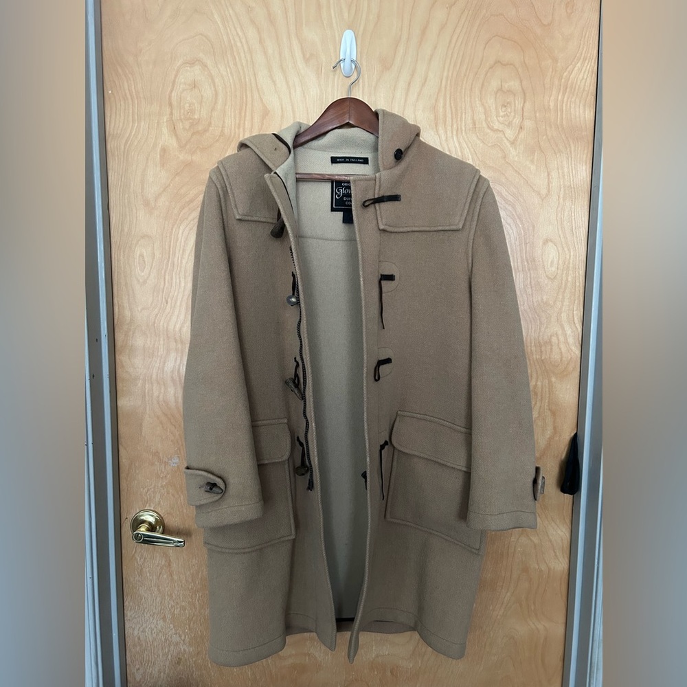 Vintage Gloverall Tan Wool Duffle Coat 38 England W/ Guarded Goods Leather Laces
